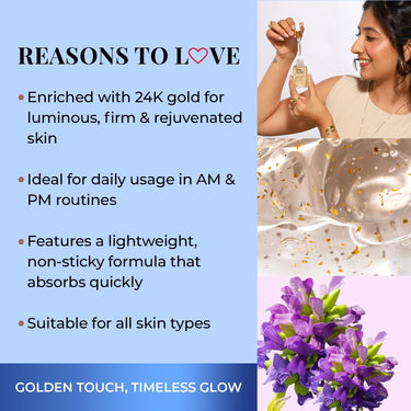Just Herbs 24K Gold Bakuchiol Face Serum for Fights Signs of Ageing | Improve Skin Elasticity | Instant Lasting Hydration All Skin Types for Men and Women 30ml